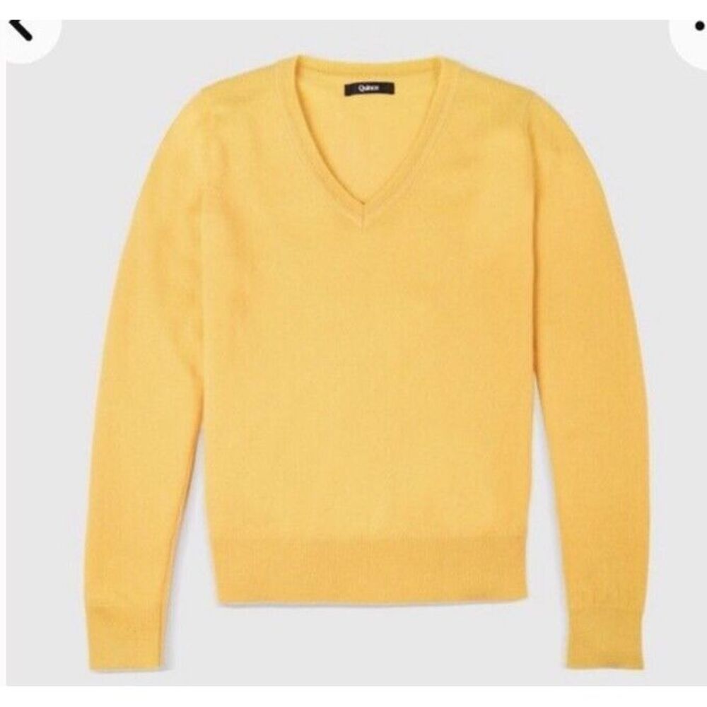 Quince Sweater Mongolian Cashmere Women's  XL V Neck Classic Pullover Yellow